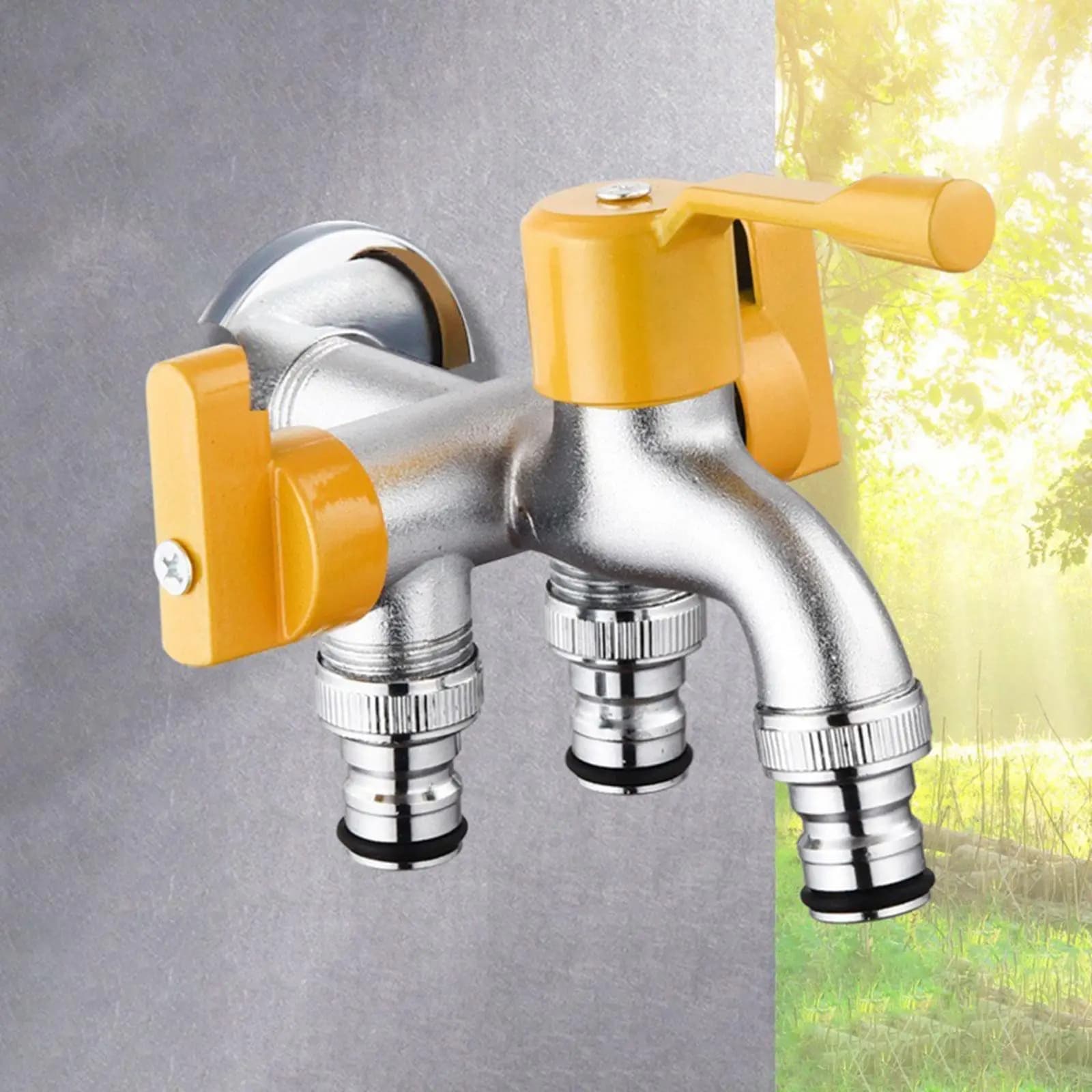 Rubinetto da Esterno in Ottone a Tre Vie con Connettore per Tubo Flessibile per Giardino, Lavaggio Auto e Irrigazione Balcone