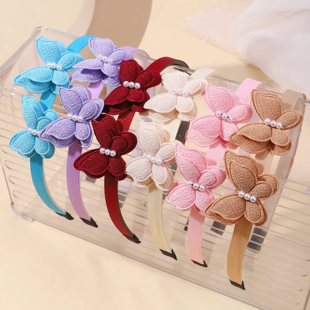 10pcs/set Girls Delicate Hair Band Hair Clips Set Solid Butterfly Imitation Pearl Hair Hoop BB Clip Headwear Gift Sets