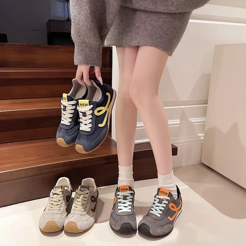 Scarpe Sportive Casual Antiscivolo da Donna con Abbinamento Colore, Nuovo Stile Primavera Autunno 2026, in Pelle con Cuciture, Scarpe da Allenamento