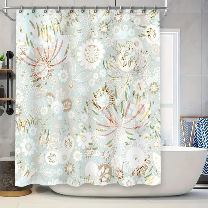 Tenda da doccia moderna con stampa floreale Decorazione da bagno impermeabile di lusso per la decorazione domestica Accessori da bagno (Blu Bianco)
