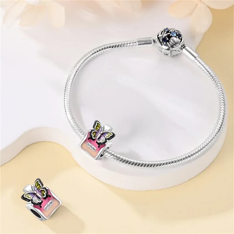 925 Sterling Silver Butterfly Perfume Bottle Charms Beads Fit 3mm Original Bracelet DIY Women Exquisite Birthday Jewelry Gifts