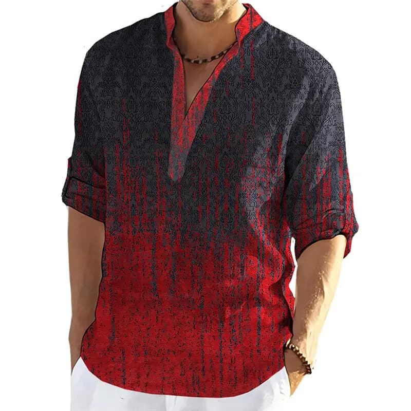 Graffiti 3D Stampa Henley Camicie Moda uomo Streetwear Colletto alla coreana oversize Camicia a maniche lunghe Maschile Top Camicetta Abbigliamento uomo