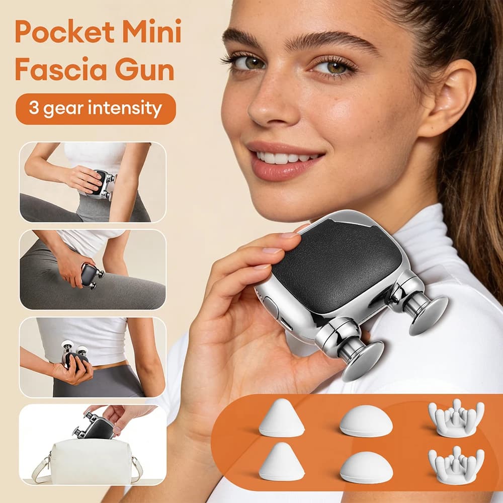 Mini Pistola Massaggiante Tascabile con Testina in Silicone, Massaggiatore Muscolare Vibrante per Fitness