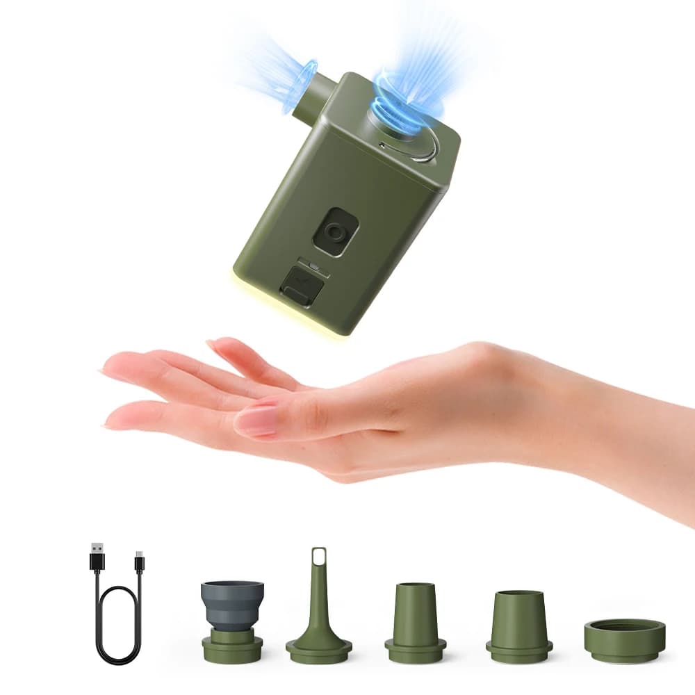 HENGDUAN Portable air pump, mini air inflator with camping light, USB-C charging, for mattresses, air mattress, vacuum bags