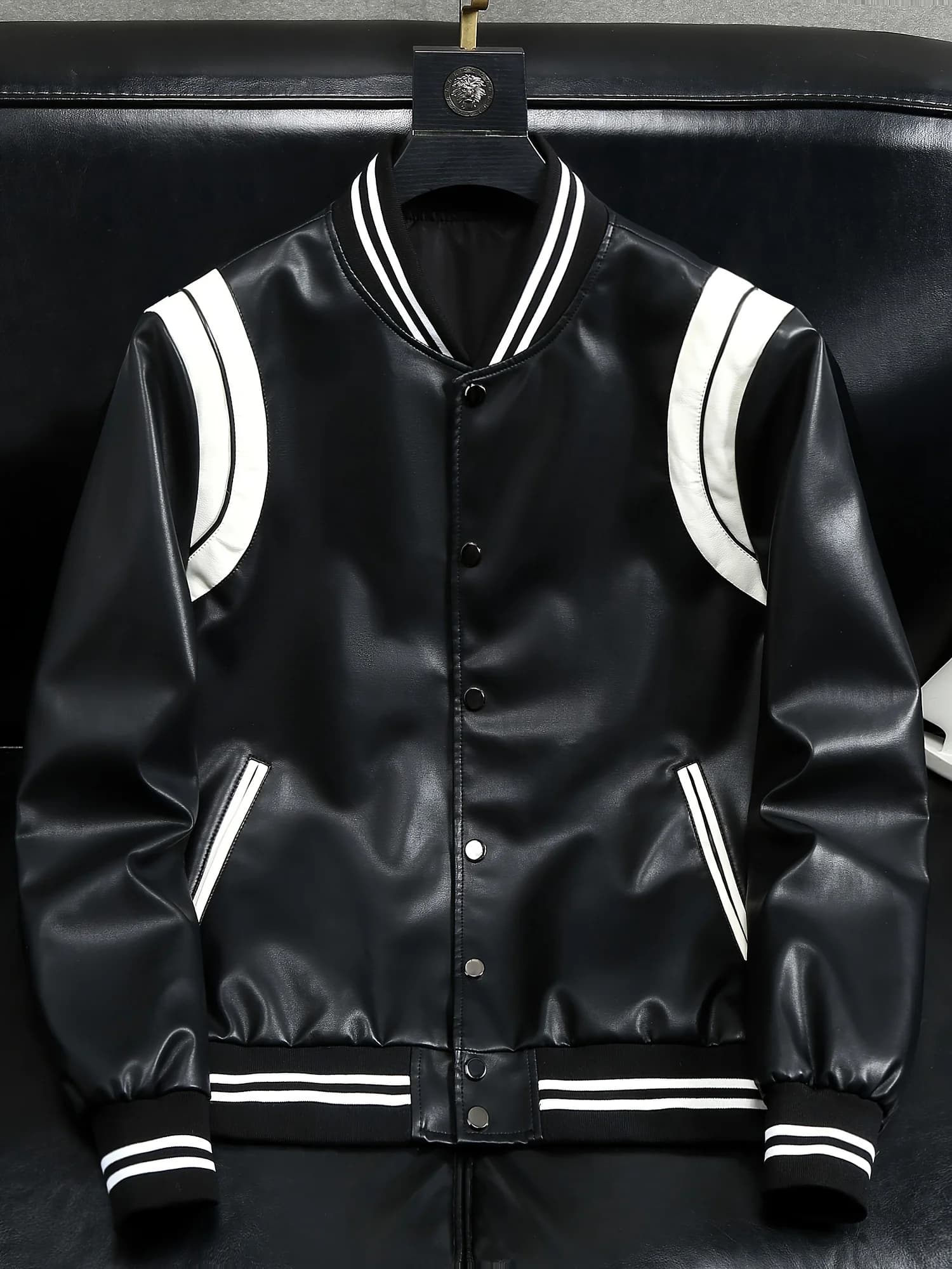 American Motorcycle Rider Jacket, Colorblock Soft Pu Baseball Bomber Leather Jacket