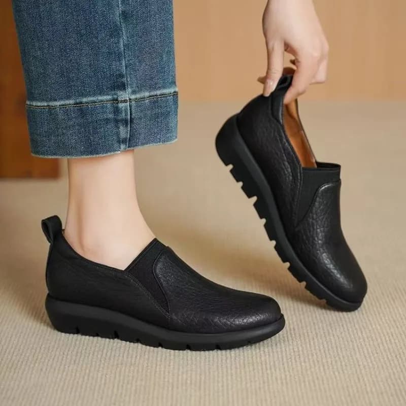 Scarpe da Passeggio Casual da Donna, Mocassini con Suola Spessa e Punta Rotonda, Tomaia Texturizzata, Elastico Interno, per Uso Quotidiano