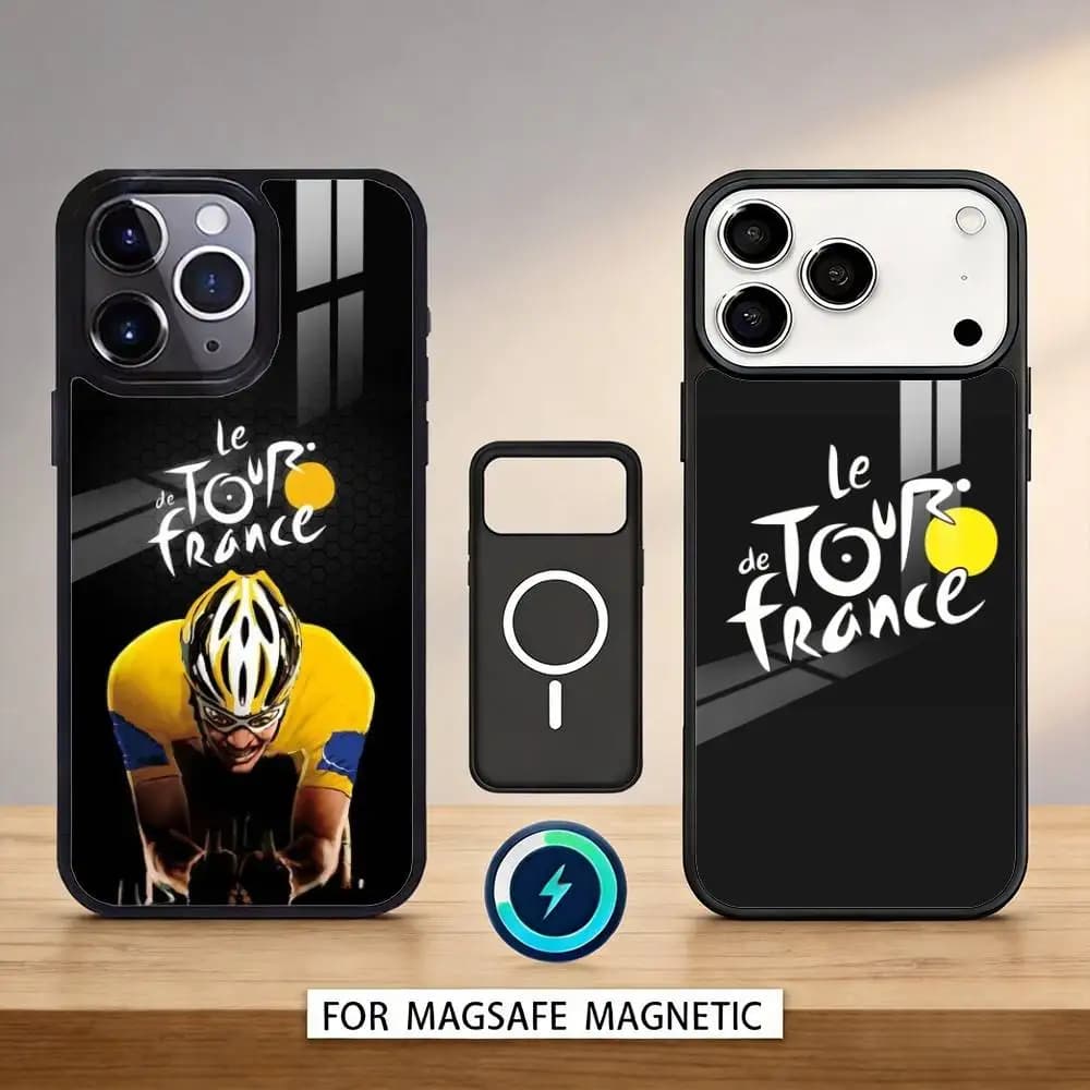 Custodia per telefono T-Tour De France per iPhone 17, 16, 15, 14, 13, 12, Pro, Max, magnetica per ricarica wireless MagSafe