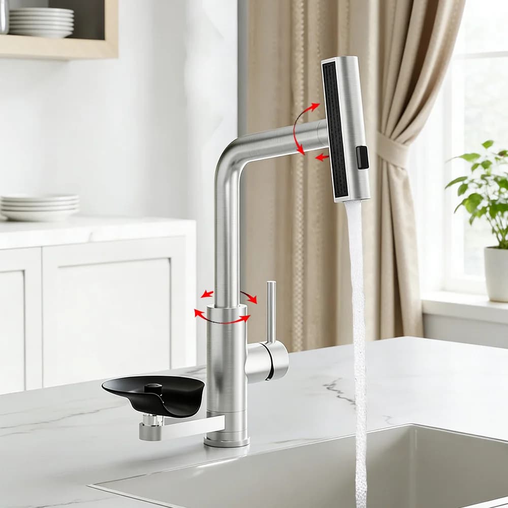 Rubinetto da Cucina Multifunzione con Getto a Pioggia e Cascata, Miscelatore da Lavello Montato su Piano con Funzione Lavabicchieri Lavaggio nichel spazzolato di lusso nero rubinetto cucina miscelatore cucina lavello