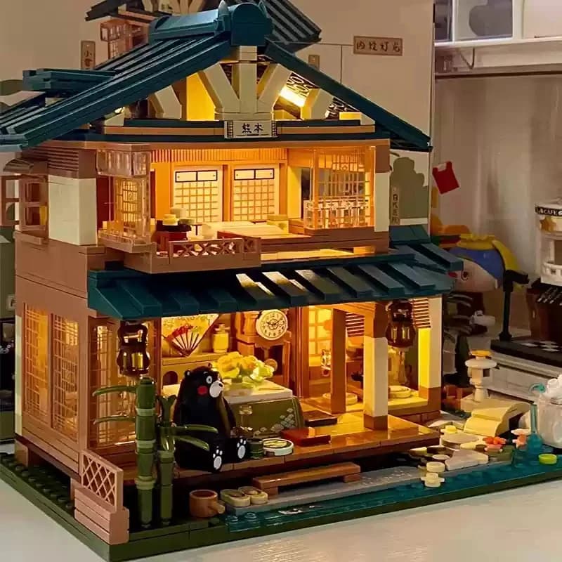 Set di Costruzioni in Legno Stile Giapponese da 1099 Pezzi, Modello Casa Orsacchiotto, Giocattolo Decorativo, Regalo STEM