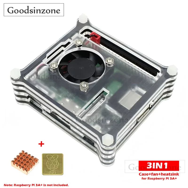 Raspberry Pi 3A+ Acrylic Case with Fan and Double Copper Heat Sink Kit - Semi-transparent Cooling Box Start Set