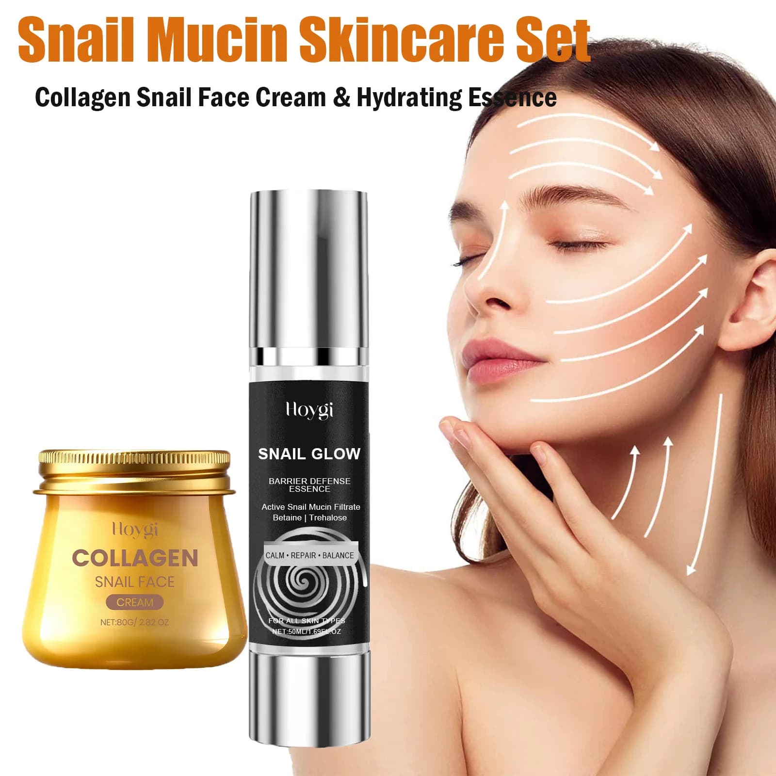 Set Skincare alla Bava di Lumaca: Crema Viso al Collagene e Essenza Idratante, Rassodante, Restringente Pori, Lenitiva, Migliora la Texture della Pelle
