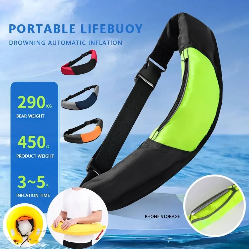 Giubbotto di salvataggio autogonfiabile 100N con cintura di salvataggio automatica, boa autogonfiabile per rafting, canottaggio, nuoto, sicurezza all'aperto.