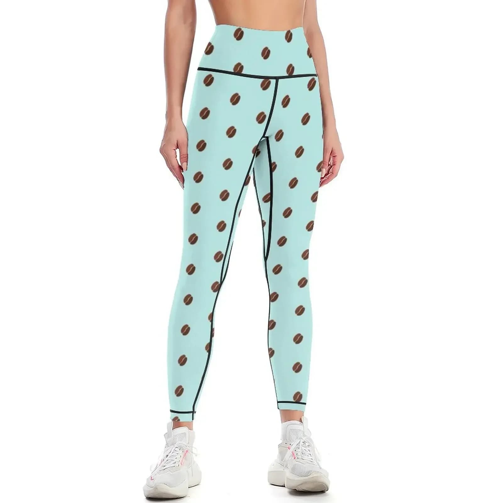 Leggings Retro Coffee Beans, leggins push up da donna, pantaloni sportivi da donna, leggins push up da donna