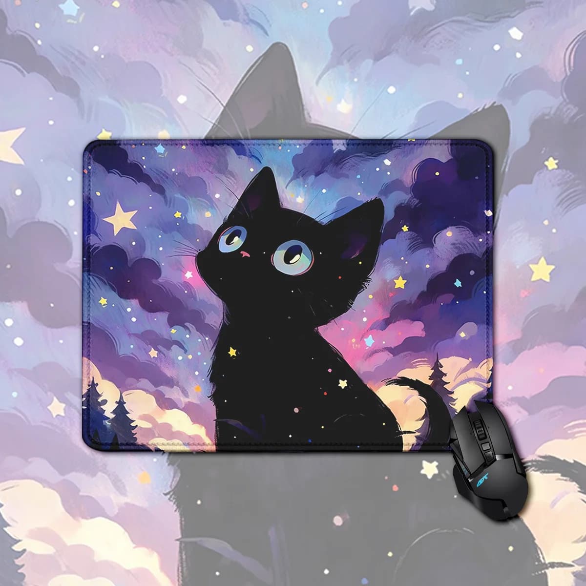 Simpatico cielo stellato gatto mousepad computer da ufficio piccolo teclado mouse pad tavolo grande tastiera tappetino da scrivania laptop cuscino antiscivolo gamingma