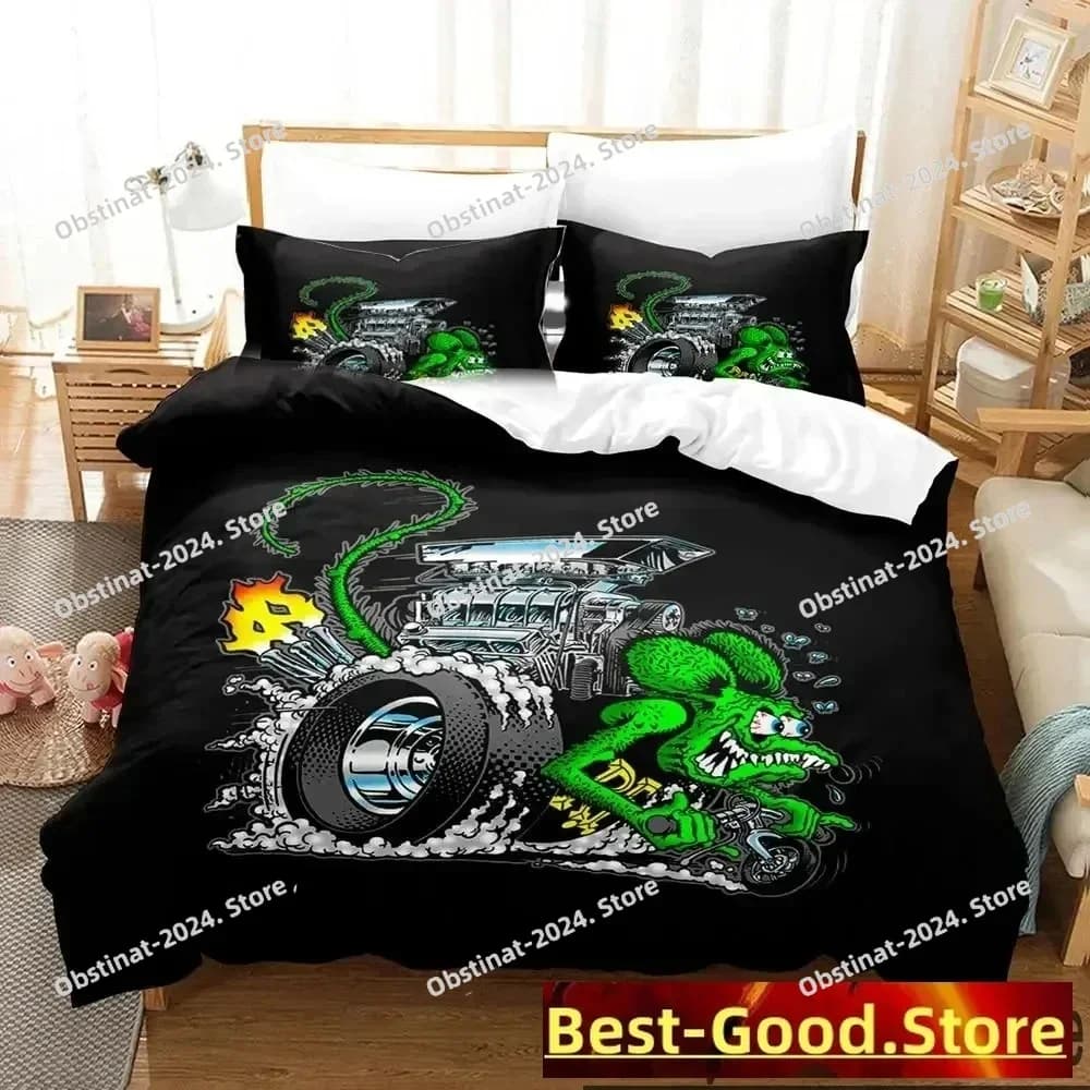 Stampa 3D Cartoon Rat Fink Set biancheria da letto Copripiumino Set letto Copripiumino Federa Trapunte King Queen Size Ragazzi Biancheria da letto per adulti
