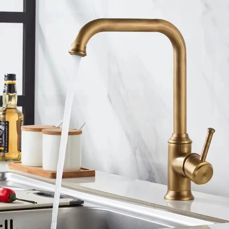 Antique Brass Kitchen Faucets 360 Rotation Single Handle Single Hole Bathroom Faucets Hot Cold Water Mixer Tap