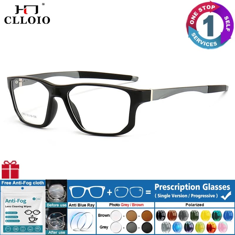 CLLOIO Ultralight square sports view glasses with cubic design for men Large protective sunglasses for photochromatic cycling myopia