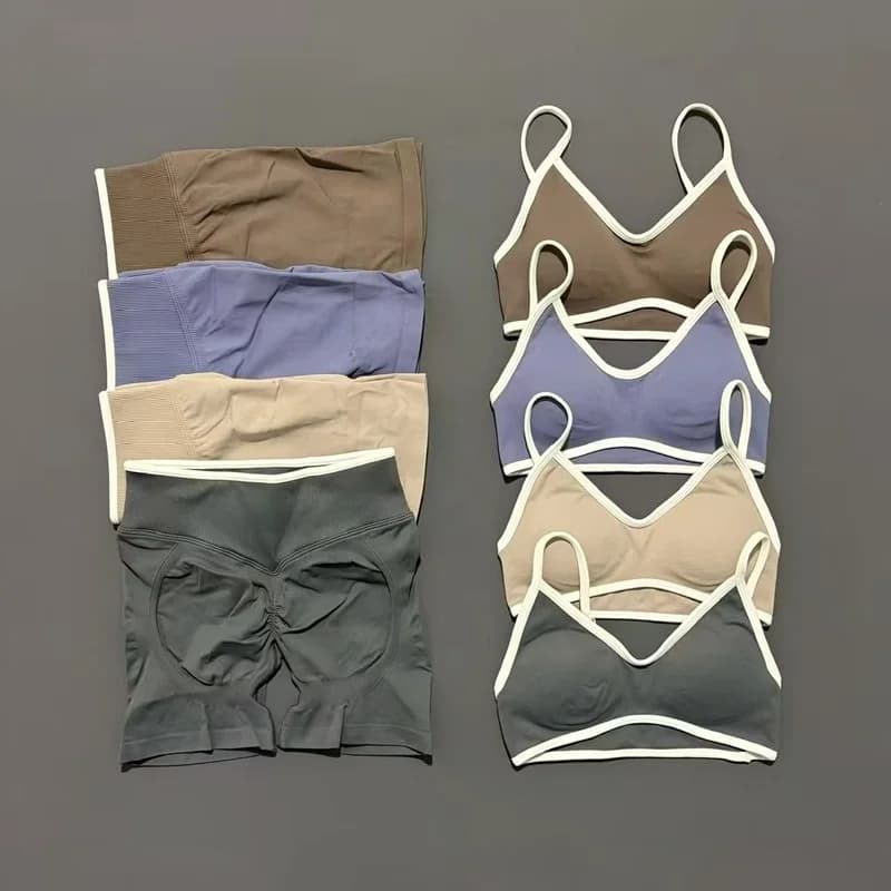 Set of 2 Pieces for Women: Sports Bra Ignite Sculpt Scrunch and Elastic Shorts for Yoga, Fitness, Cycling and Running