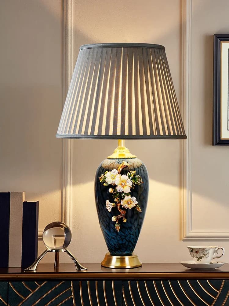Lampada da scrivania europea di lusso tutta color smalto rame, comodino camera da letto, nuova illuminazione cinese calda americana per soggiorno di grandi dimensioni f