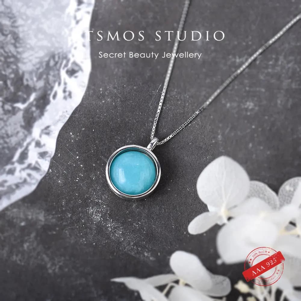 ITSMOS TOP collana con ciondolo acquamarina naturale amazzonite Stone s925 catena in argento Sterling gioielli eleganti per le donne Romatic