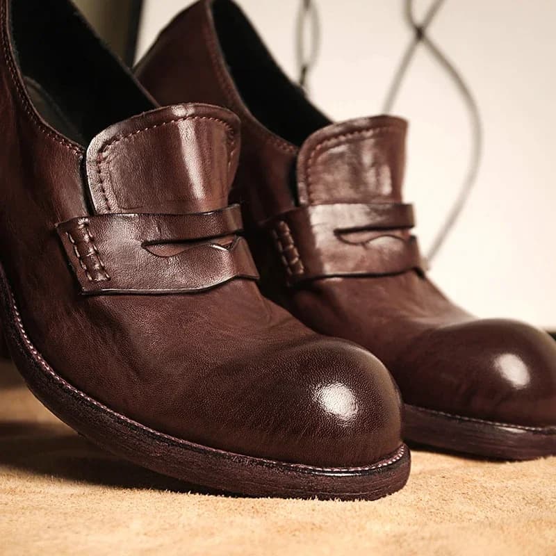 Horsehide Goodyear-Leather Sole Large Head Cover Foot Casual Leather Shoes Thick Soled Loafers Casual Shoes