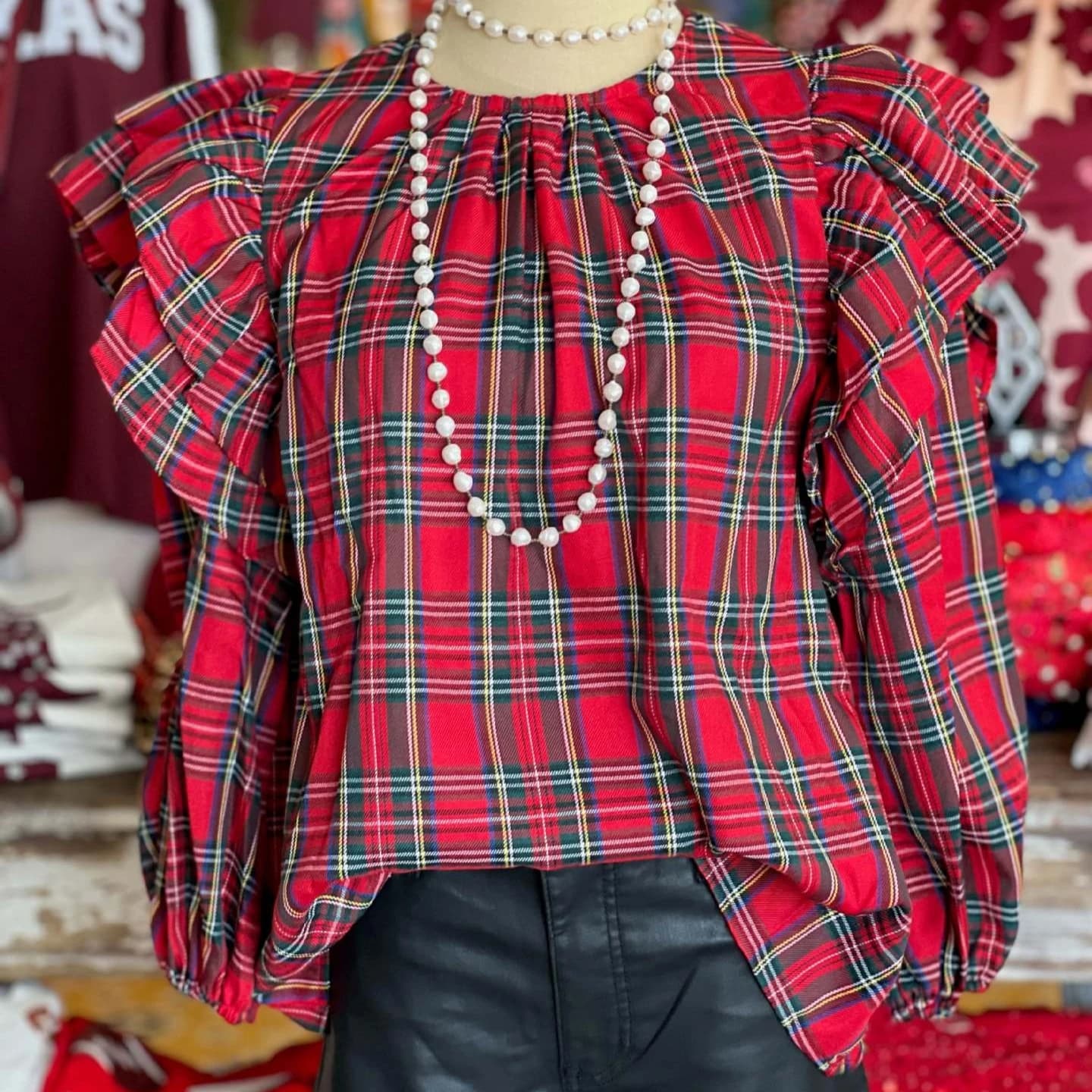 Scottish blouses for women Shirts with studded edge Pullover Lantern sleeves Elegant wide fit Casual Office Lady 2025 Autumn