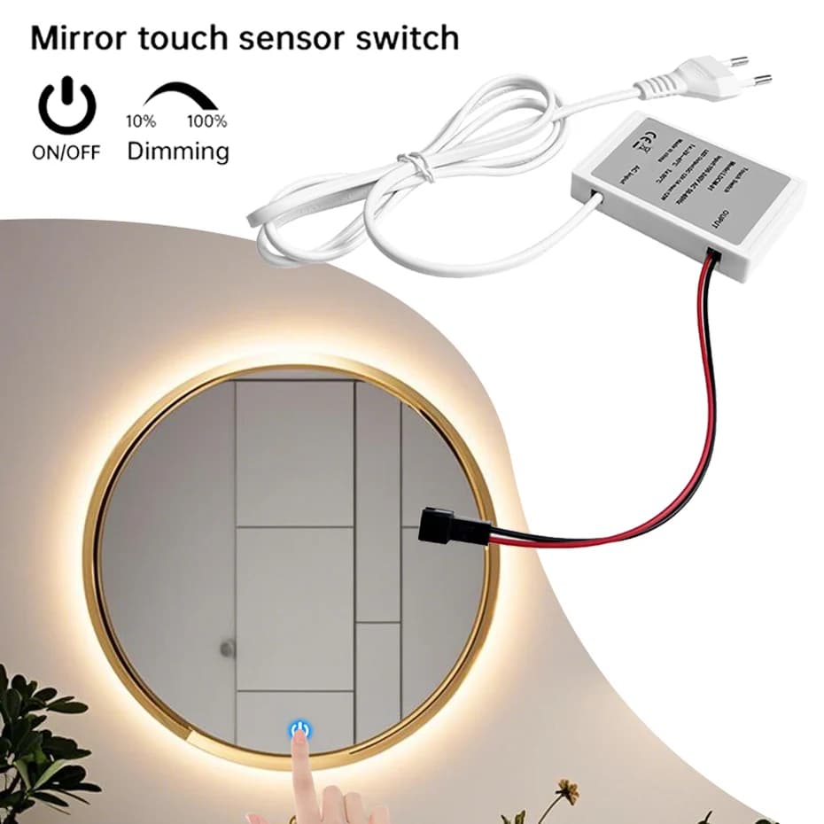 AC110-220V a DC12V 1A Interruttore sensore tattile con regolazione infinita per specchio da bagno Retroilluminazione Decorazione Induzione ON/OFF