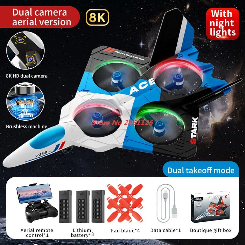 Mini Drone in Schiuma con Doppia Fotocamera 8K, Aliante RC con Motore Brushless, Luci Fantastiche, Telecomando, Resistente alle Cadute, Giocattolo UAV