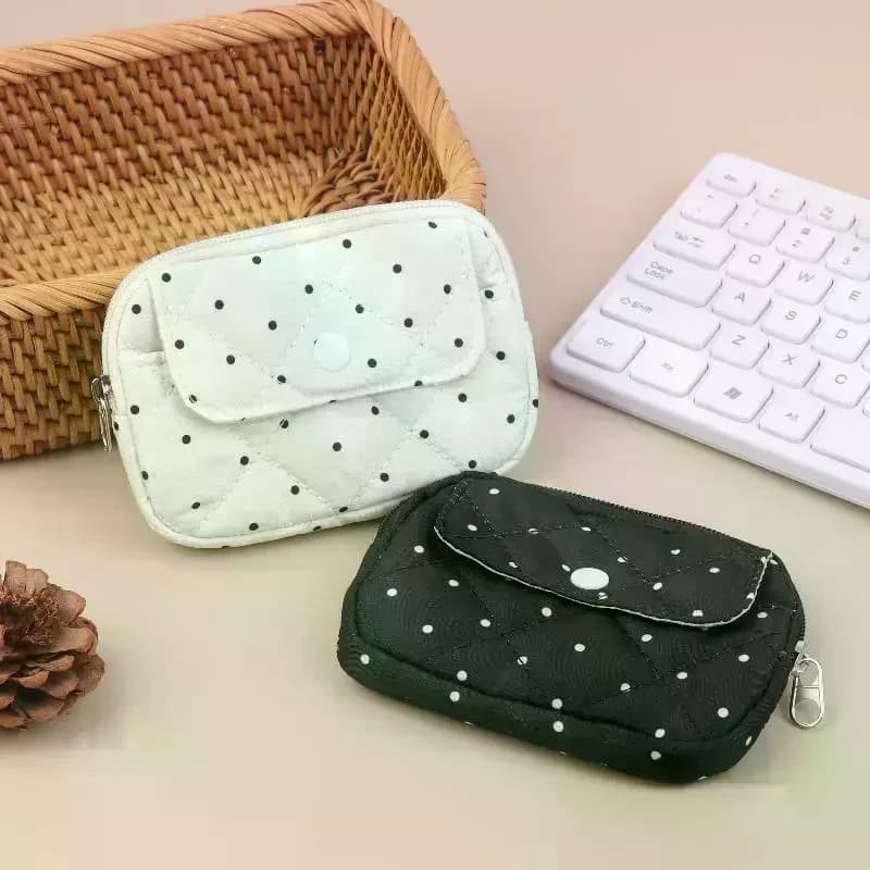 Kawaii Cute Polka Dot Coin Purse Korean Style Small Wallet Keys Card Holder Large Capacity Sanitary Napkin Pouch For Girls Gift
