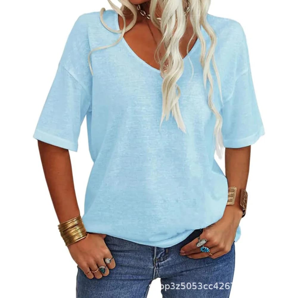 T-shirt a maniche corte da donna estiva con scollo a V allentata rosa moda Top casual nero Street Basic White Tees