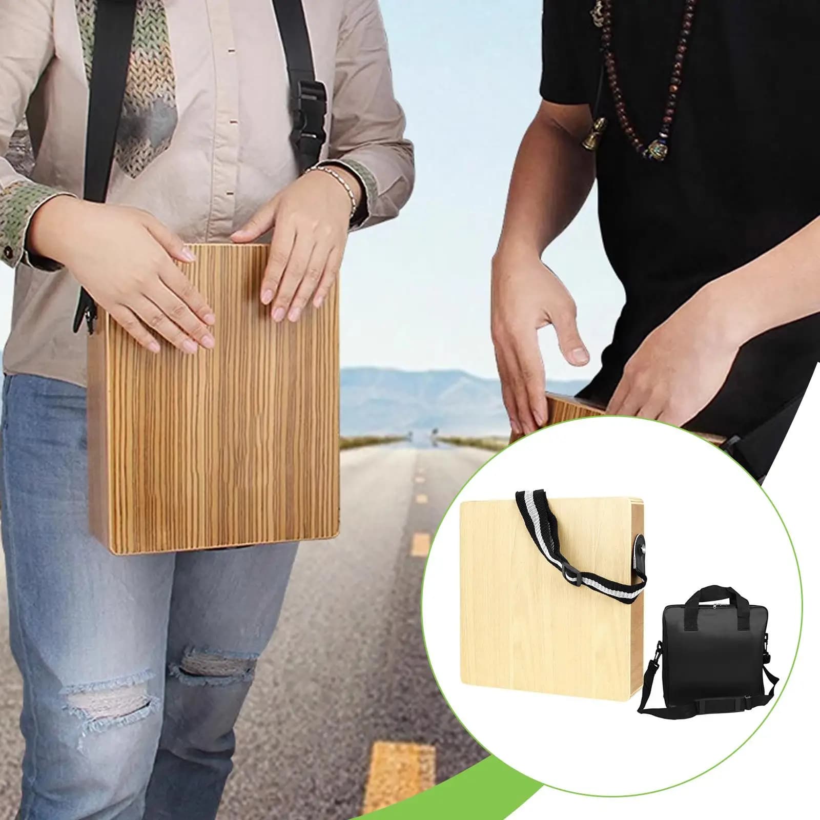 Tamburo a percussione in legno Doppio foro sonoro Cassone da viaggio Tamburo per batteria acustica per esercitazioni e spettacoli all'aperto