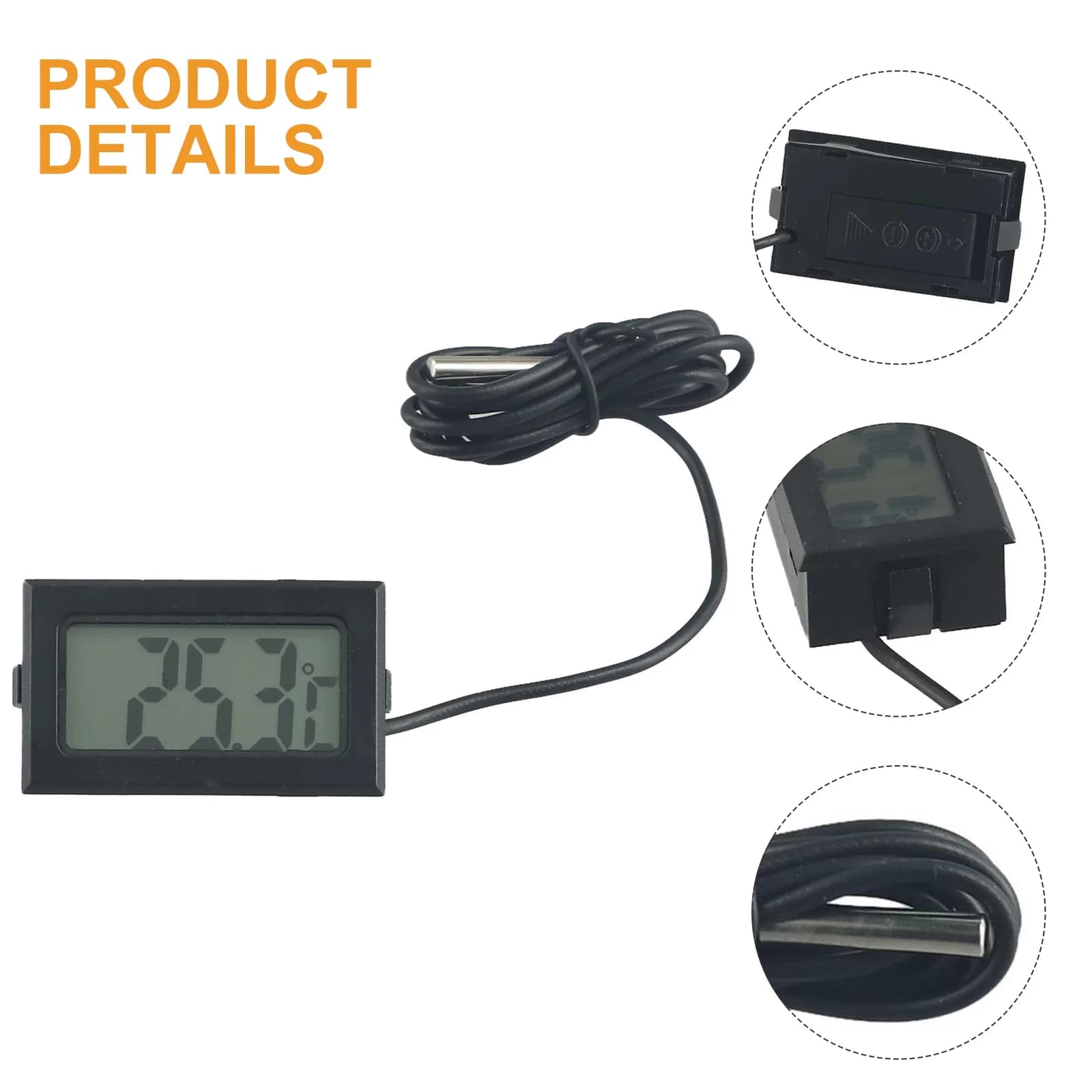 1pcs Thermometer W/Waterproof Probe -50°C ~ +110°C 48*28*15mm High Quality Meter Temperature w/Waterproof Probe