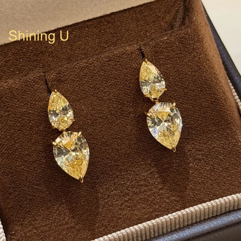 Orecchini pendenti Shining U in argento sterling 925 con diamanti gialli a forma di pera ad alto contenuto di carbonio per donna, gioielli raffinati estivi