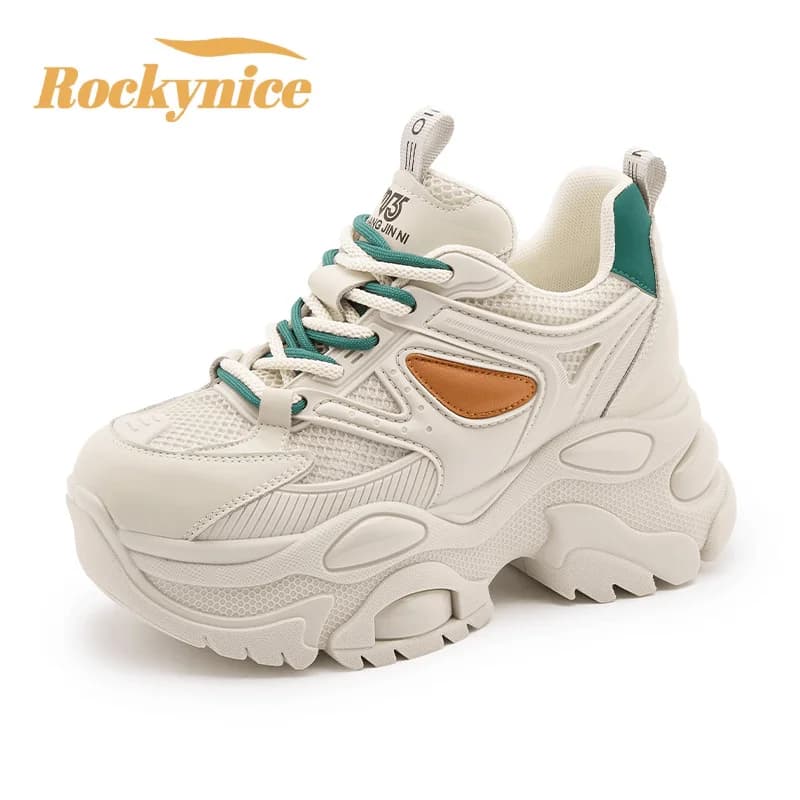 Women's Autumn Sneakers 2025 High Platform Casual Sport Shoes Woman New Trainers 8CM Thick Soles Breathable Mesh Chunky Sneakers