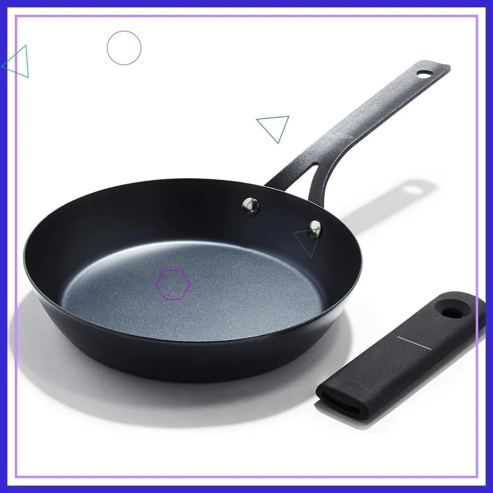 Padella in Acciaio al Carbonio da 8 Pollici con Manico in Silicone Rimovibile, Adatta per Induzione e Forno, 1,8L Nera