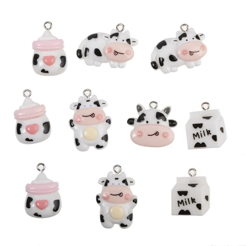 10 pezzi stile misto super carino mini mucche resina animale charms artigianato in miniatura fai da te orecchino braccialetto ciondolo accessori gioielli