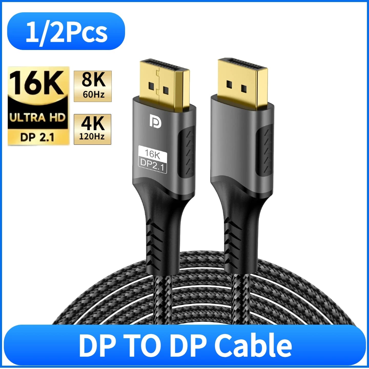 1/2 pezzi 16K DP a DP cavo 48Gbps DisplayPort 2.1 cavo 8K@60Hz/4K@120Hz HBR3 cavo video intrecciato per monitor da gioco RTX 4090