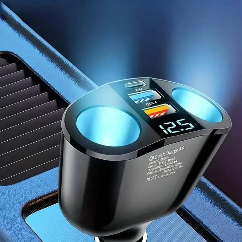 Caricabatteria per auto Doppie porte USB 120W Ricarica super veloce Rotazione a 360 gradi Tipo C Accendisigari Prese Accessori interni