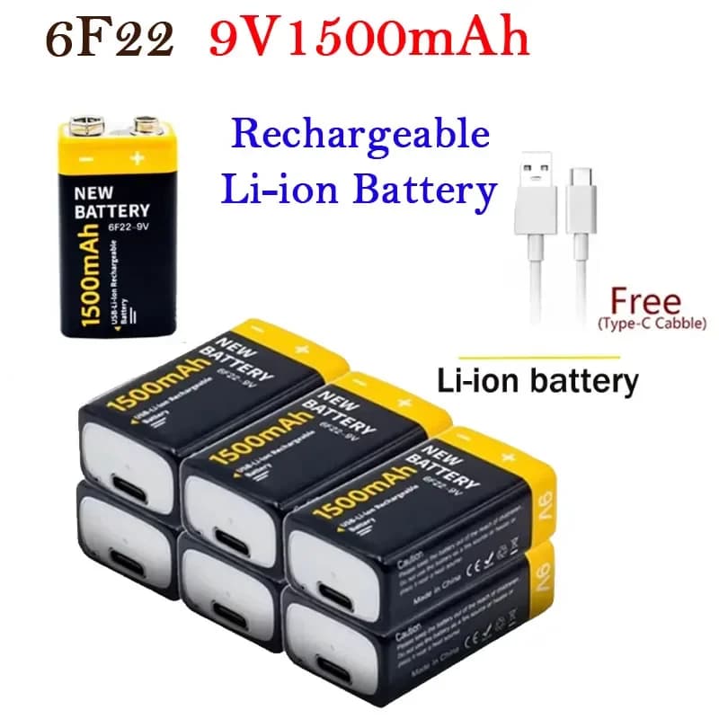 Batteria Ricaricabile Roza Cinnie USB-9V 1100mAh Li-ion Tipo-C USB 6F22 9V per Elicottero RC, Modellismo, Microfono, Giocattoli
