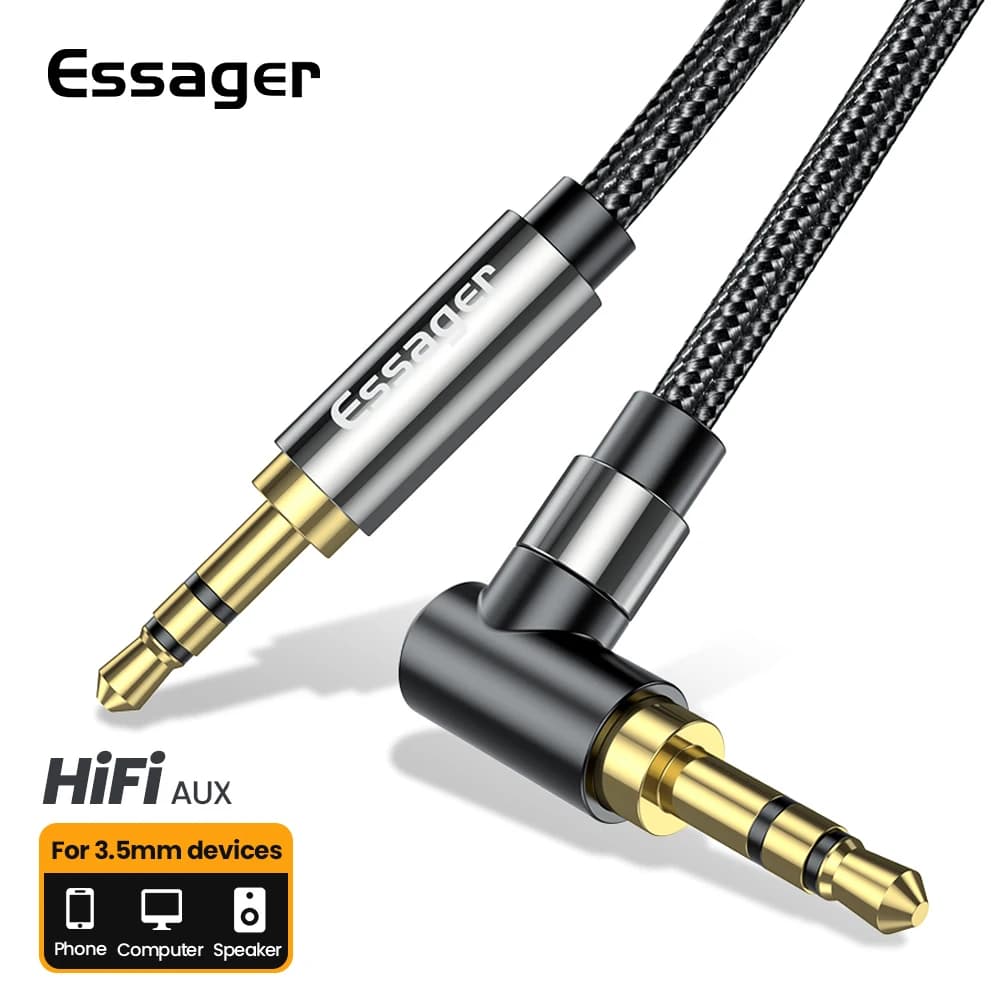 Essager Cavo di prolunga Aux Jack da 3,5 mm Adattatore audio maschio-maschio Cavo per altoparlante da 3,5 mm per cuffie Samsung Xiaomi Laptop