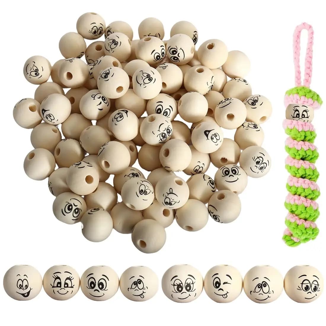 40 pezzi di perline di legno espressione viso creazione di gioielli perline per fai da te vermi fortunati artigianato portachiavi orecchino collana accesso con perline sciolte