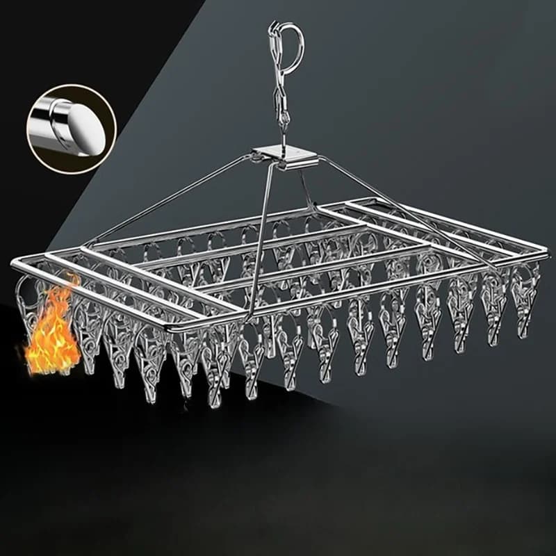 Stainless Steel Clothes Hanger Socks Drying Rack Multi-Function Multi-Clothespins Hook Home Balcony Use Laundry Drying Rack