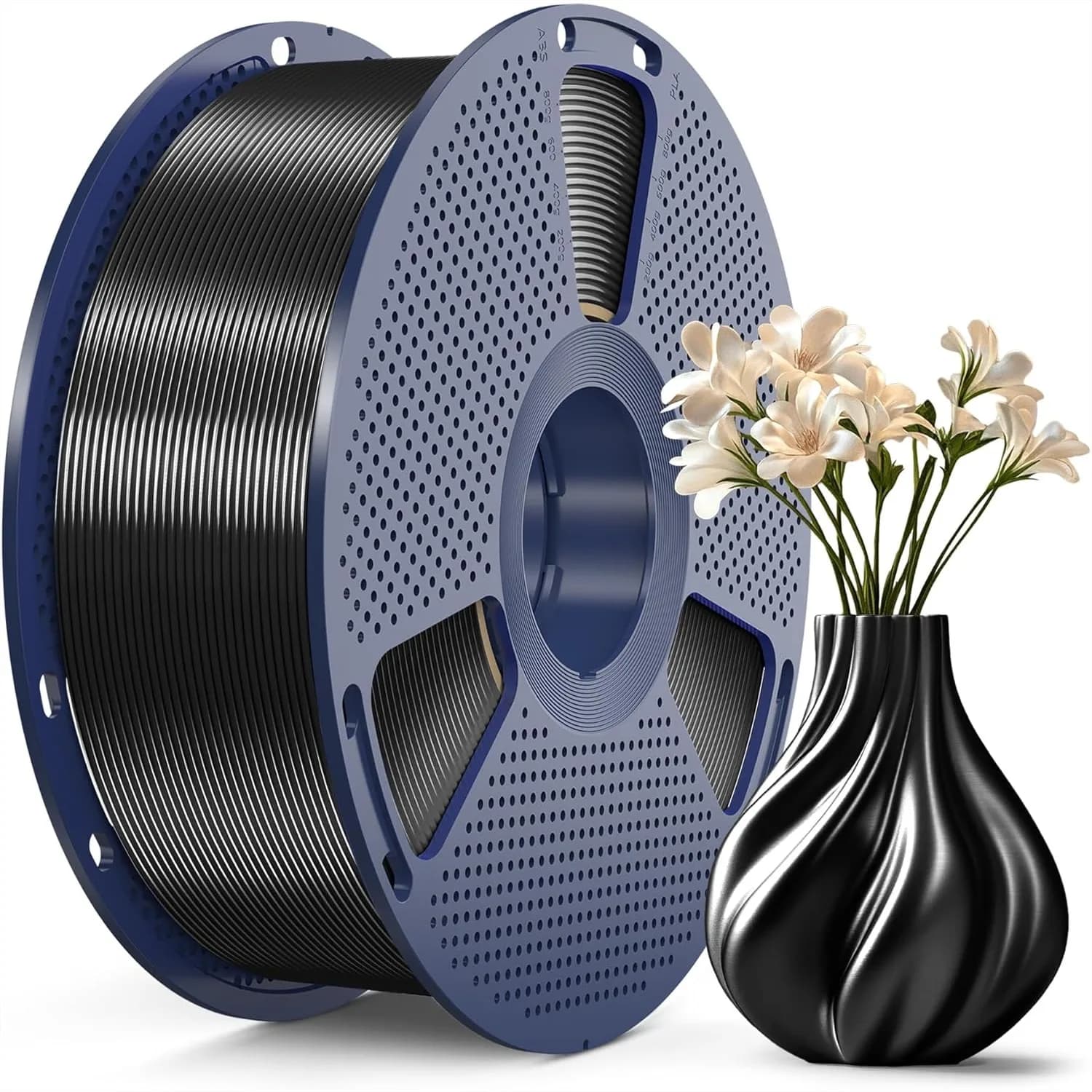 Filamento PLA Seta 1.75mm, Superficie Liscia e Lucida, Facile da Stampare per Stampanti 3D, Precisione Dimensionale +/- 0.02mm, Nero 1KG
