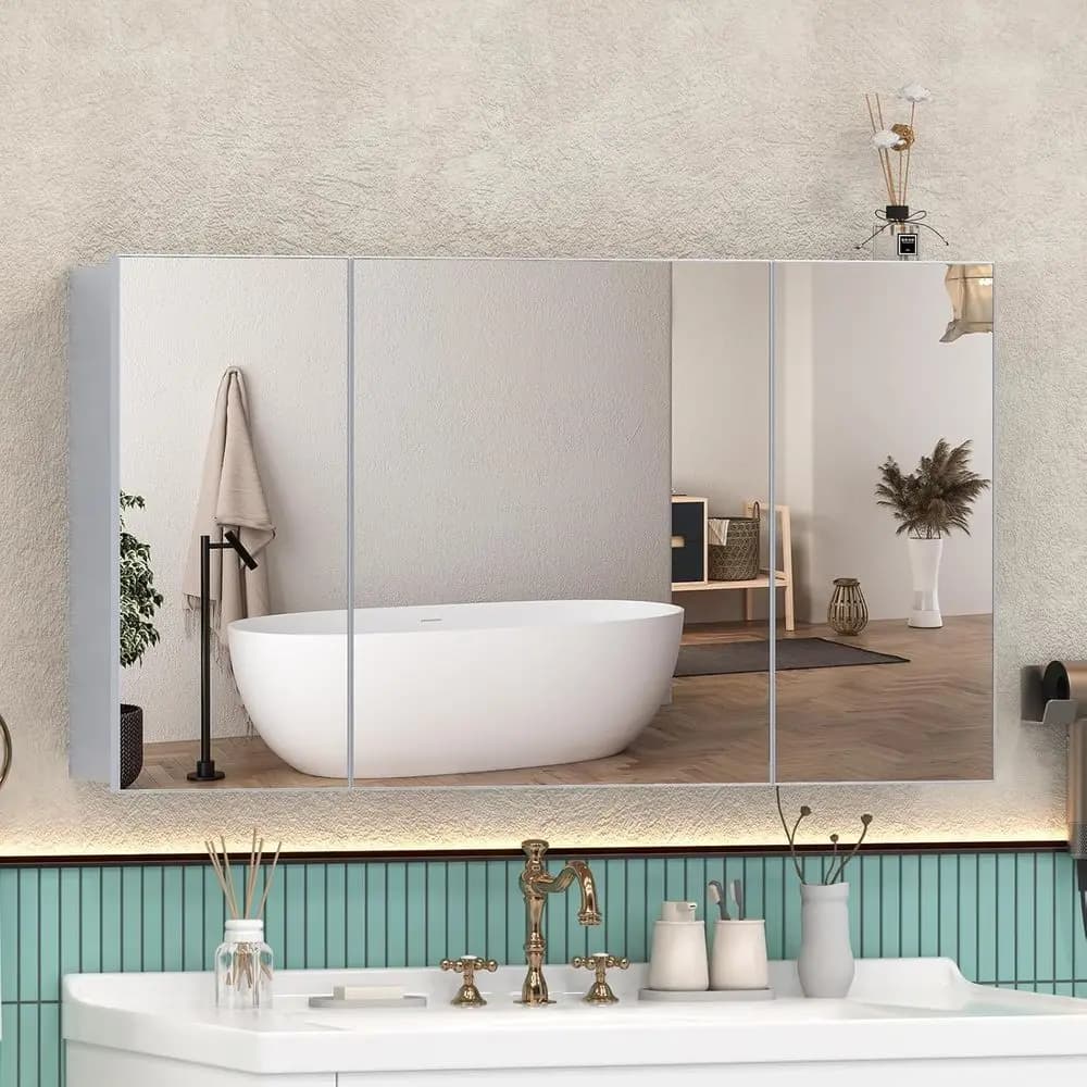 Armadietto a Specchio Grande 24x40 Argento con Vano Portaoggetti, Preassemblato per Installazione a Incasso o a Superficie per Bagno