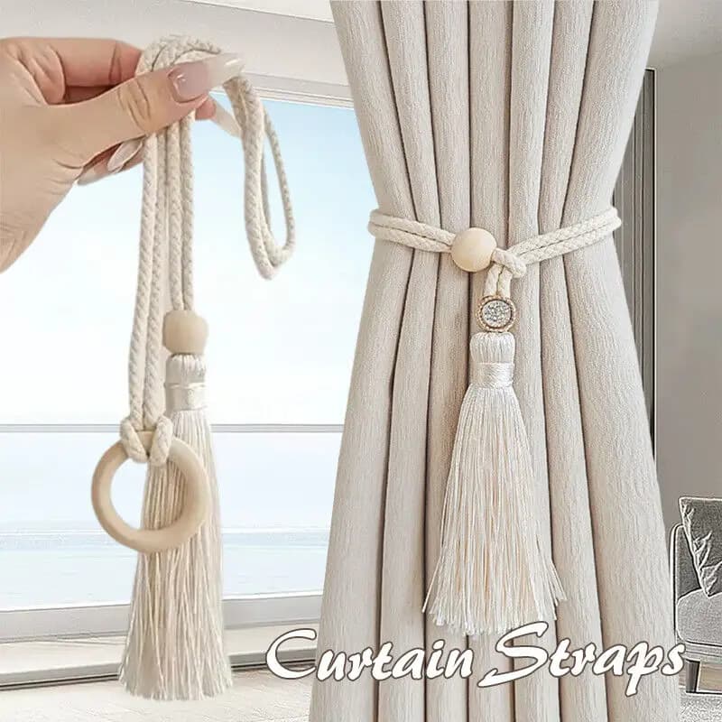 2 pezzi Bohemian Chic cordino di cotone regolabile tenda cravatta frangia fibbia decorativa corda legante log loop tenda fibbia cinturino
