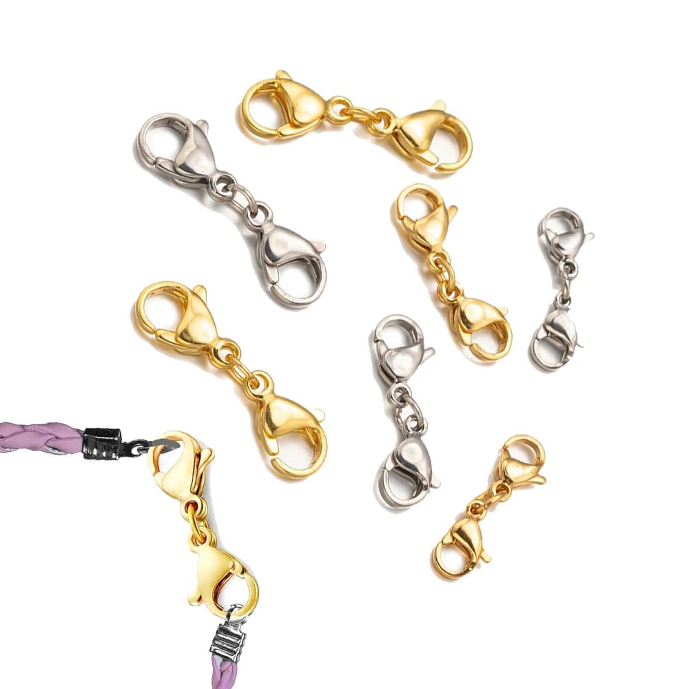 5 pezzi in acciaio inox doppia chiusura a moschettone Extender collana chiusura connettore braccialetto chiusura catena per fornitura di gioielli fai da te