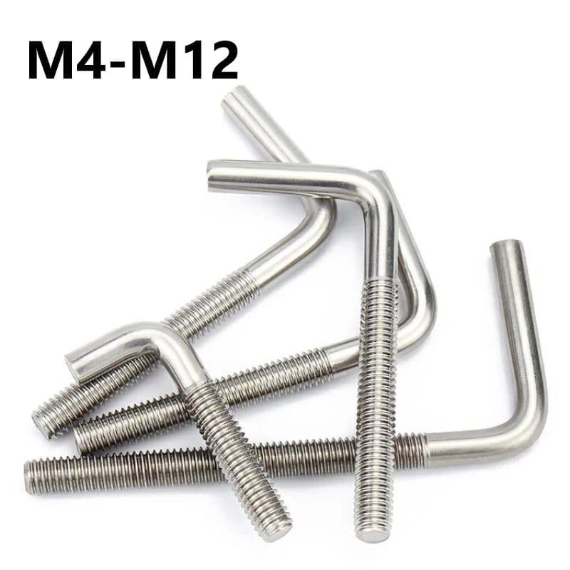 Stainless Steel L Bolts Stainless Steel 304 M4 M5 M6 M8 M10 M12, Straight Corner Bolts for Fondamenta, Mounting on Recins and Walls, DIY