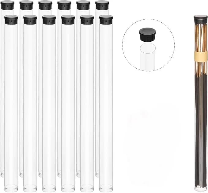 Tubo di plastica trasparente lungo 11 pollici con coperchio nero, supporto di stoccaggio diametro esterno 0,75 pollici per bastoncini di incenso da 8-10 pollici, conserva l'aroma