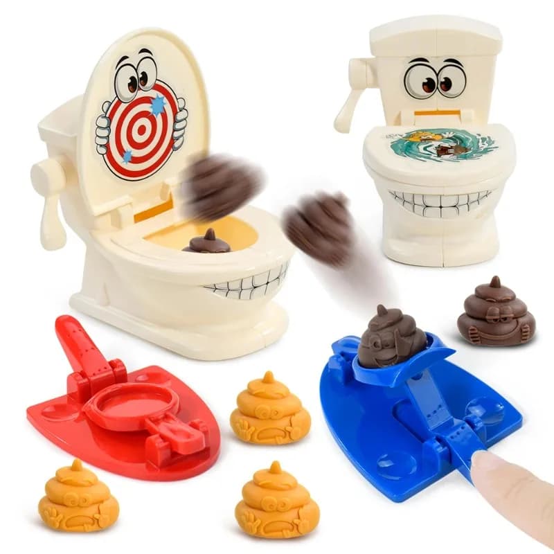 Mini Gioco da Tavolo Anti-Stress Toilette con Catapulta Interattiva per Due Giocatori, Gioco di Lancio con Escrementi per Bambini e Adulti