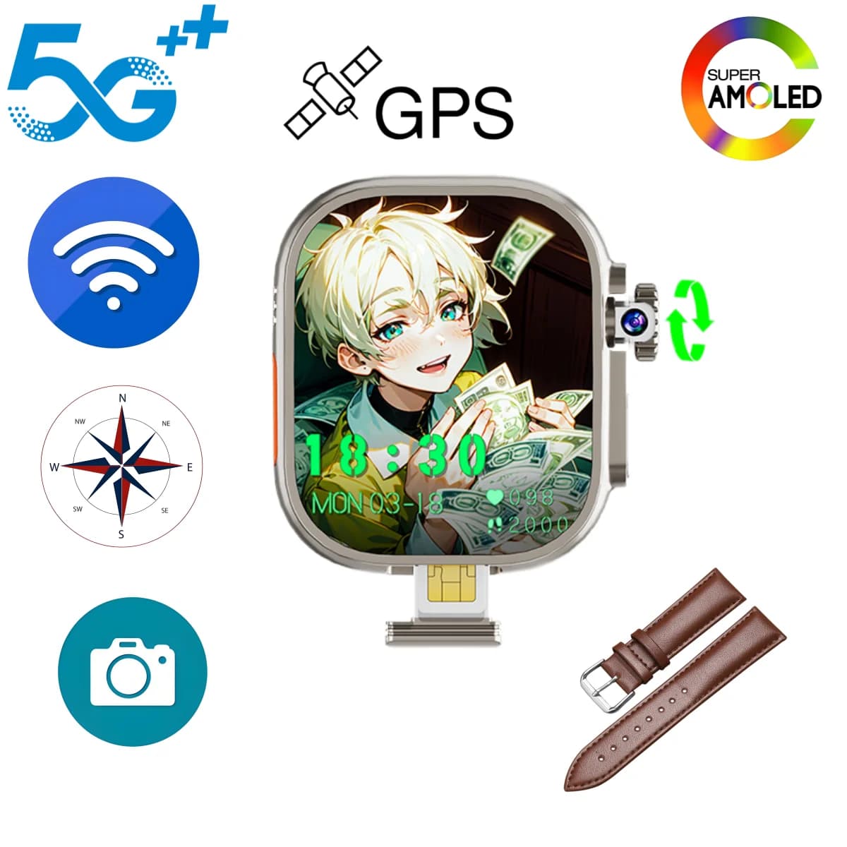 GoldenSpike S10 Ultra Max Smartwatch 5G Android Smart Watch With 2.26'' Amoled Screen 800W Rotary Camera Simcard Slot Video Call